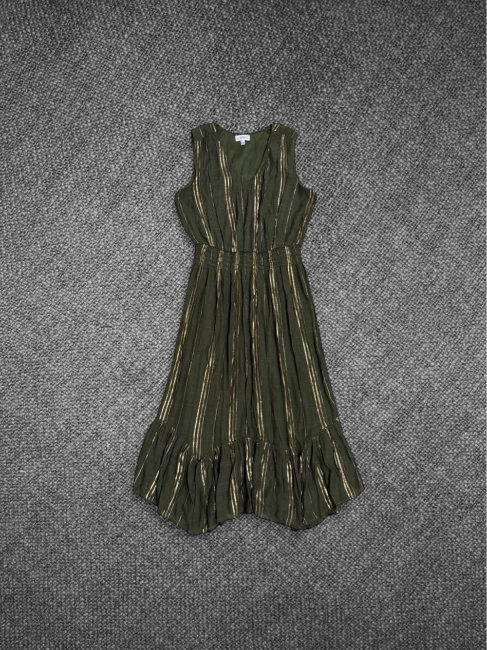 Luxology Olive Green Metallic Stripe Midi Dress